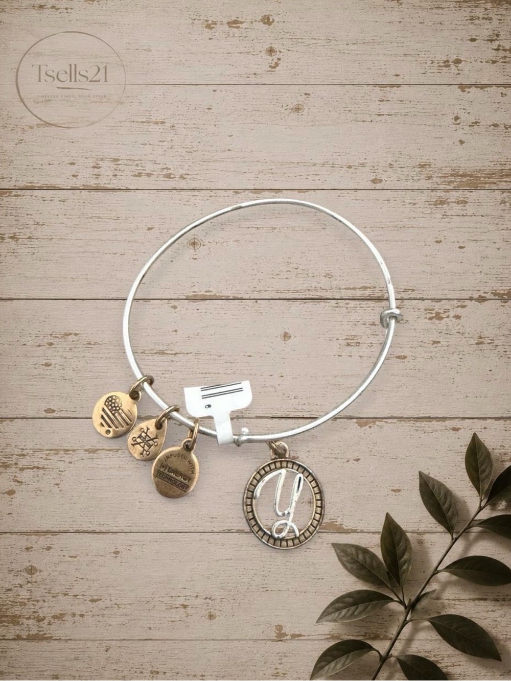 NWT (With Defect) Alex and Ani Silver/Gold Initial "Y" Charm Bangle Bracelet
